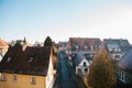 View of a beautiful street with traditional German houses in Rothenburg ob der Tauber in Germany. European city. Royalty Free Stock Photo