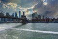 View beautiful sunset cityscape over Lower Manhattan in New York City United States America on panorama view on skyline Royalty Free Stock Photo