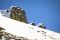 View on beautiful top of snowcapped rocky mountain range in pyrenees, france Royalty Free Stock Photo