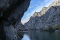 View of beautiful tourist attraction, lake at Matka Canyon in the Skopje surroundings. Macedonia Royalty Free Stock Photo