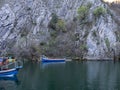 View of beautiful tourist attraction, lake at Matka Canyon in the Skopje surroundings. Macedonia Royalty Free Stock Photo