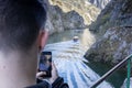 View of beautiful tourist attraction, lake at Matka Canyon in the Skopje surroundings. Macedonia Royalty Free Stock Photo