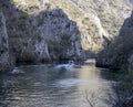 View of beautiful tourist attraction, lake at Matka Canyon in the Skopje surroundings. Macedonia Royalty Free Stock Photo