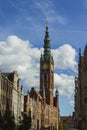 View of the beautiful tower of the City Hall of Gdansk. Poland Royalty Free Stock Photo