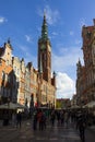 View of the beautiful tower of the City Hall of Gdansk. Poland Royalty Free Stock Photo