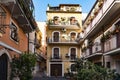 View of a beautiful town of Taormina in Sicily. Architecture of buildings with planted plants outside Royalty Free Stock Photo