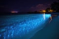 A view of a beautiful tropical beach at night in Sri Lanka, Bioluminescence, Night beach scene in the Maldives with bioluminescent Royalty Free Stock Photo