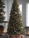 View of beautifully decorated christmas tree outdoors, Christmas realistic background, Generative AI. free Stock Photo