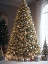 View of beautifully decorated christmas tree outdoors, Christmas realistic background, Generative AI. free Stock Photo