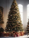 View of beautifully decorated christmas tree outdoors, Christmas realistic background, Generative AI. free Stock Photo