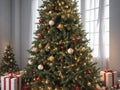 View of beautifully decorated christmas tree outdoors, Christmas realistic background, Generative AI. free Stock Photo