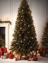 View of beautifully decorated christmas tree outdoors, Christmas realistic background, Generative AI. free Stock Photo