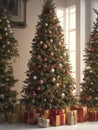 View of beautifully decorated christmas tree outdoors, Christmas realistic background, Generative AI. free Stock Photo