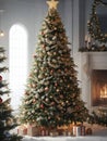 View of beautifully decorated christmas tree outdoors, Christmas realistic background, Generative AI. free Stock Photo