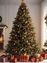 View of beautifully decorated christmas tree outdoors, Christmas realistic background, Generative AI. free Stock Photo