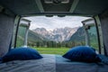 View from bed in camper van to Kamnik-Savinja Alps