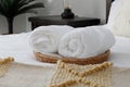 bed decor, rolled bath towel