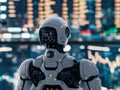 view from behind of a chatgpt robot looking at trading graph - ai.