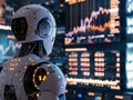 view from behind of a chatgpt robot looking at trading graph - ai.