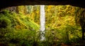 View from behind North Falls at Silver Falls State Park, Oregon, USA Royalty Free Stock Photo