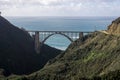 View from behind the scenic Bixby Bridge looking out over the Pacific ocean in Big Sur, Califonria Royalty Free Stock Photo