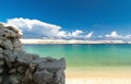 View from behind the stone wall on the beautiful blue Adriatic sea