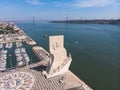 View of Belem district, civil parish of the municipality of Lisbon, Portugal, with Monument to the Discoveries and 25th of April B