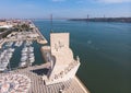 View of Belem district, civil parish of the municipality of Lisbon, Portugal, with Monument to the Discoveries and 25th of April B Royalty Free Stock Photo