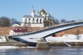 View of the belfry and domes of St. Sophia Cathedral. Veliky Novgorod Royalty Free Stock Photo