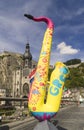 View of the Belgian town of Dinant, hometown of Adolphe Sax, inventor of the saxophone. Royalty Free Stock Photo