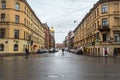 View on Bell Street Kolokolnay street in rainy Saint Petersburg, Russia Royalty Free Stock Photo