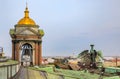 View of the bell tower and angel statues on the roof of Saint Isaac's Russian Orthodox Cathedral in Saint Petersburg, Russia Royalty Free Stock Photo