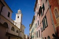 View of bell tower of basilica in Sestri Levante town