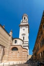 A view of the bell tower / campanile of the Duomo, Cattedrale Santa Maria Matricolare, Verona Royalty Free Stock Photo