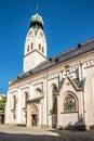 View at the Bell tower of Church of Saint Nicholas in the streets of Rosenheim - Germany