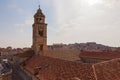 View of the bell tower of the Dominican monastery in the Old Town of Dubrovnik. Croatia Royalty Free Stock Photo