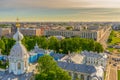 View from bell tower of Smolny Cathedral to historic centre of Saint-Petersburg in sunny summer evening. Panoramic cityscape of St Royalty Free Stock Photo