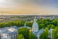 View from bell tower of Smolny Cathedral to historic centre of Saint-Petersburg in sunny summer evening. Panoramic cityscape of St Royalty Free Stock Photo