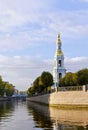 View of the bell tower of St. Nicholas naval Cathedral.Kryukov canal. Royalty Free Stock Photo