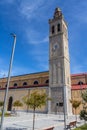 View of the bell tower of the St Stephen`s Catholic Cathedral in Shkoder. Albania Royalty Free Stock Photo