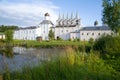 View of the bell tower of the Tikhvin Assumption Monastery on the September morning. Leningrad region, Russia Royalty Free Stock Photo