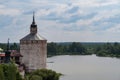 View from the bell tower to the Blacksmith Tower. Kirillo-Belozersky monastery. Monastery of the Russian Orthodox Church,.located Royalty Free Stock Photo