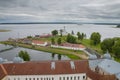 View from the bell tower to The Nilov Monastery and to The Lake Seliger, Stolobny Island, Tver Oblast, Russia Royalty Free Stock Photo