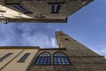 View of the bell tower of Volterra through the streets of the city Royalty Free Stock Photo