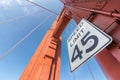 45 miles speed limit sign at the Golden Gate Bridge. Royalty Free Stock Photo