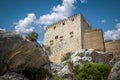 View from below of the medieval and renaissance castle of Los Velez in the town of Mula, Murcia, Spain Royalty Free Stock Photo