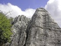 View from below of the rock formations of Torcal of Antequera, Malaga, Andalusia, Spain Royalty Free Stock Photo