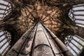 View from below of a stone pillar in Elgin cathedral