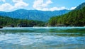 View from below the water surface Katun river Altai Mountains summer sunny day, Russia Royalty Free Stock Photo