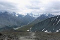 View of Belukha Mount and Lake Akkem from the Kara-Turek Pass, Altai Mountains, Russia Royalty Free Stock Photo